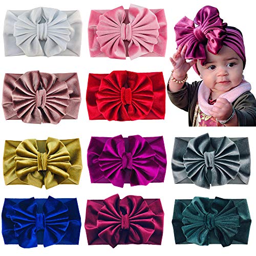 Insowni 10 Pack Solid Stretchy Velvet Big Bow Wide Headbands Headwraps Accessories For Baby Girls Toddlers Newborns Infants Kids #TOP13