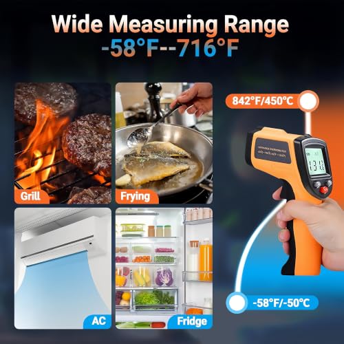 Image of Digital Infrared Thermometer Gun for Cooking,BBQ,Pizza Oven, Infrared Thermometer Laser with Backlight,-58℉~712℉(-50℃~380℃) Handheld Non Contact Heat Laser Temperature Gun (Not for Human)