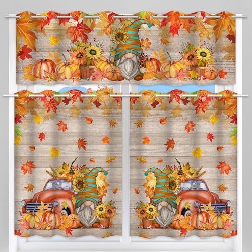 Fall Gnomes Kitchen Curtains Tiers and Valances Set of 3 - Farmho...