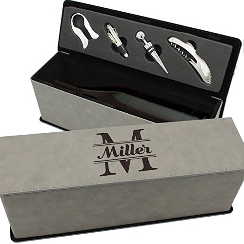Custom Wine Box - Anniversary Couples Wedding Wine Box Bottle Holder - Personalized and Engraved Gray