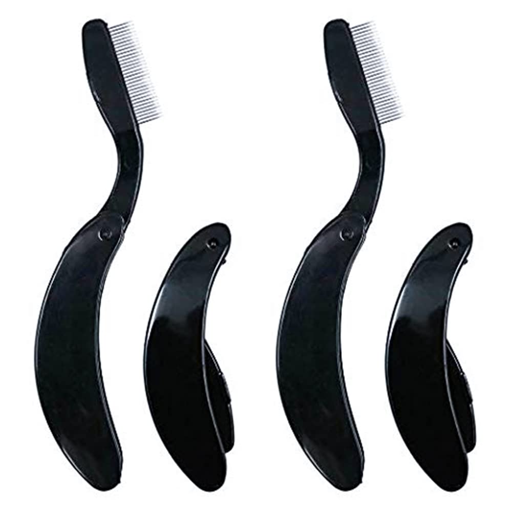 4PCS Folding Eyelash Comb, Eyebrow Comb Metal Teeth, Eyelash Separator Comb, Eyelash Brush and Comb, Professional Tool for Define Lash & Brow (Black)