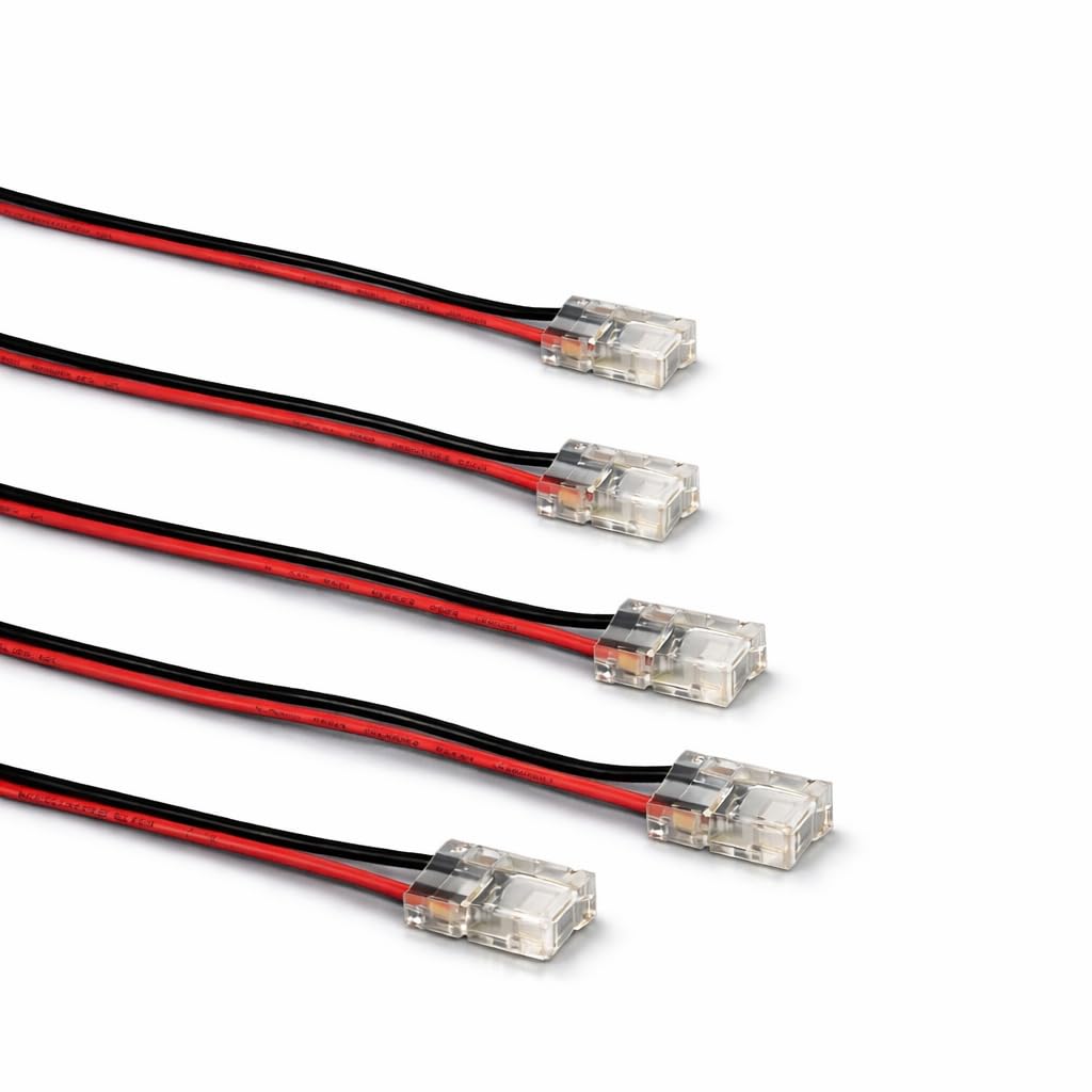Kanlux LED COB Strip Light Connectors Pack of 5 – Transparent Solderless Snap-Lock Connectors for 8mm & 10mm COB Tape, Tool-Free Quick Joiner (8mm 2-Pin Single-Ended (Strip to Wire))