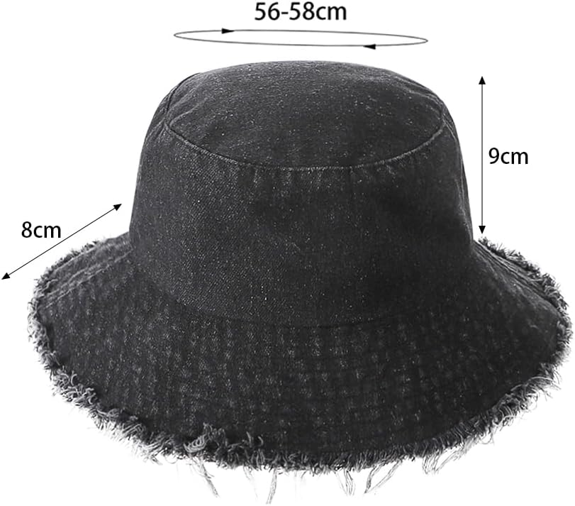 Frayed Denim Bucket Hat Distressed Jean Fisherman Cap Wide Brim Boonie Sun Hat Packable Beach Cap for Women Men - Image 7