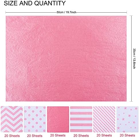 MAMUNU 120 Sheets 6 Designs Pink Metallic Tissue Paper Bulk Gift Wrapping Packing Tissue Paper for Birthday Christmas Valentine DIY Crafts (20 Sheets Each of 6 Styles, 50CM X 35CM)