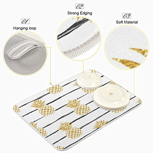 Baofu Summer Gold Pineapple Dish Drying Mat For Kitchen Counter, Ultra Absorbent Reversible Microfiber Dishes Drying Rack Pad Heat-Resistant Mats 18X24In #TOP3