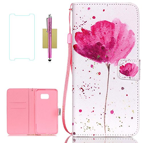 Uncle.Y Galaxy S7 Edge Case,S7 Edge Case, Galaxy S7 Edge Wallet Case,Pu Leather Flip Case [Lanyard Design] Stand Cover Case for Samsung Galaxy S7 Edge (Flower)