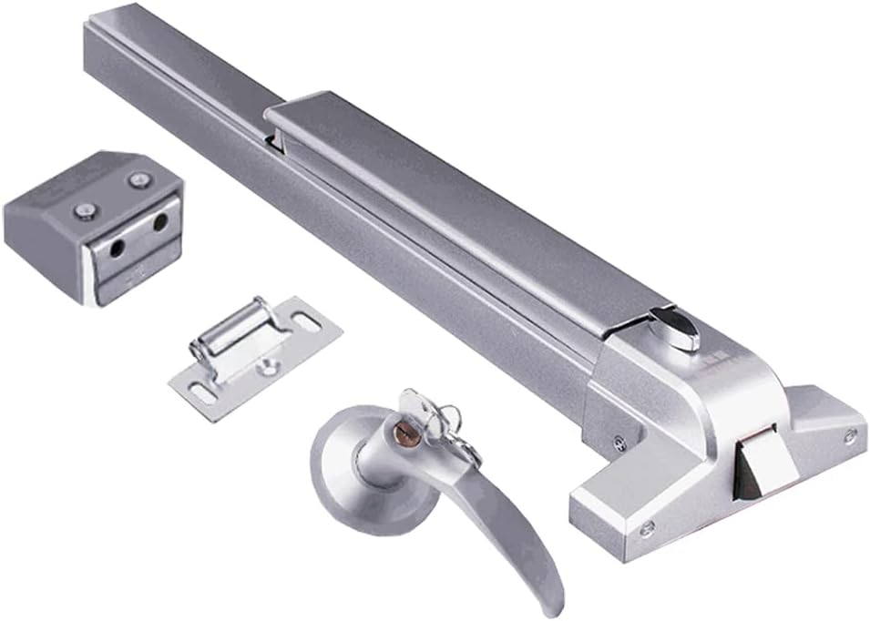 Push Bar Panic Exit Device for Emergency Exit Doors Painted Aluminum, with Exterior Lever Handle(six Keys)