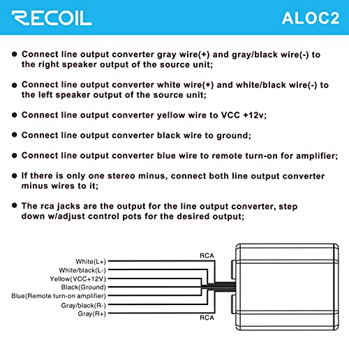 RECOIL ALOC2 2-Channel Speaker Cable to RCA Adjustable Line Output Converter with Remote Turn On