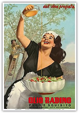 Olio Radino Italian Olive Oil - Puro e Squisito (Pure and Delicious) - Vintage Advertising Poster by Gino Boccasile c.1948 - Master Art Print 13in x 19in