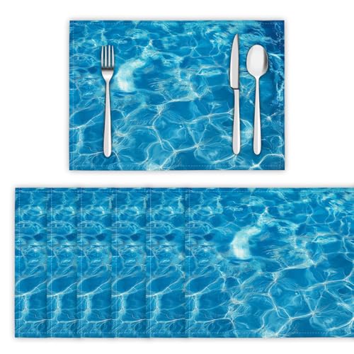 Manteles Individuales Elegantes 45 x 30 cm,8 Unidades - Olas Océano Claro Mantel Individual Lavable,Resistente Calor,Antimanchas para Mesa de Cocina - Azul