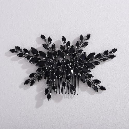 Peine para cabello negro vintage de cristal con strass miniatura 2