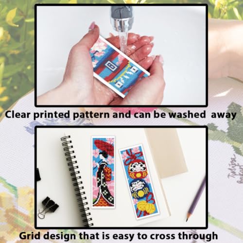 Image of ACRNIGHEET 6PCS Cross Stitch Bookmark Kit for Beginner Stamped Cross Stitch Kits for Adults Japanese DIY Tassel Embroidery Bookmark Kits Needlepoint Kit with Instructions Craft Gift 8.5''x3'' 11CT