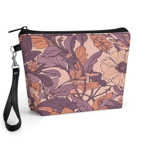 Bolsa de maquillaje de piel sintética con cremallera y asa resistente