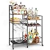 VINAEMO Rolling Bar Cart with Wine Glass Holder Bar Carts for the Home Bar Stand for Home Small Mini Bar for Whiskey Wine Liquor Cart for Home Bar Alcohol Cabinet for Bar Kitchen Dining Room
