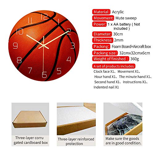 Back To School Supplies Basketball Football Soccer Golf Baseball Tennis Wall Clock Bedroom Livingroom Birthday Chritmas Gifts Present For Kids Son Boys Baby Child Nba Basketball Mlb Fans (Basketball) #TOP1