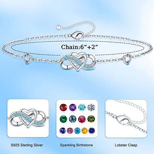925 Sterling Silver Birthstone Bracelet Birthstone Bracelet Gifts For Women Girls, March Aquamarine Bracelet Blue Infinity Heart Birthstone Bracelet Anniversary Valentines Day Gifts For Her Mothers Day Christmas Birthday Gifts For Mom Daughter Wife Girlfriend Sister #TOP3