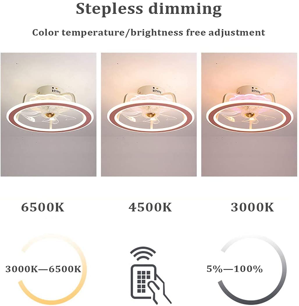 Ventilatori da soffitto con luci e Telecomando Lampadario Moderno a LED Ventilatore con Luce Camera da Letto Lampada di Ventilazione Invisibile Silenziosa Dimmerabile 3 velocità PE