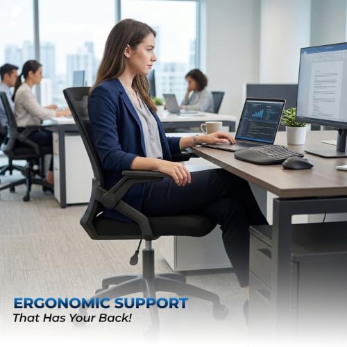 Image of HAVAI Airon Ergonomic Office Chair with Mesh Back | Executive Computer Chair with Reclining & Folding Function | Nylon Armrests | Class 2 Gas Lift | Plywood Base Support | WFH & Office Use (Black)