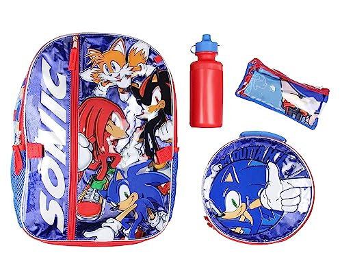 AI ACCESSORY INNOVATIONS Sonic The Hedgehog Backpack 16" Fast Molded Lunch Box Cinch Bag 5PC Set