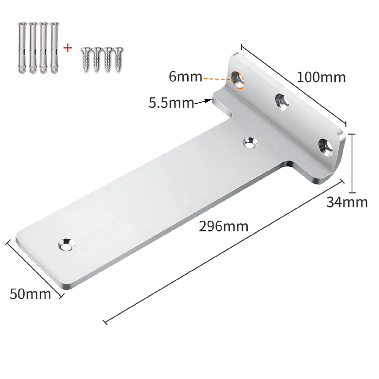 2 Pezzi Staffa per Mensola Pesanti,Staffe Supporti per Mensole Galleggianti a Parete,Staffa Angolare in Acciaio Inox,Reggimensola a L per Mensole,Libreria,con Viti,Argento (296mm)