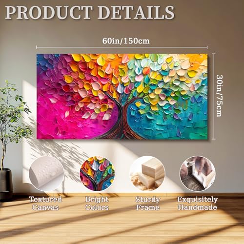 SERIMINO Tree of Life Large Wall Art, Abstract Colorful Tree Canvas Painting, Nature Plant Artwork for Walls, Red Teal Aesthetic Wall Decor Living Room Bedroom, Modern Office Decor Art Prints 30"X60"