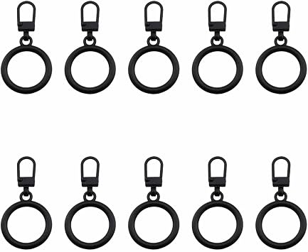 Ruiwaer 10PCS Round Adjustable Detachable Zipper Pulls Metal Ring Zipper Repair Replacement Parts for Jackets Coats Backpacks Wallets Black