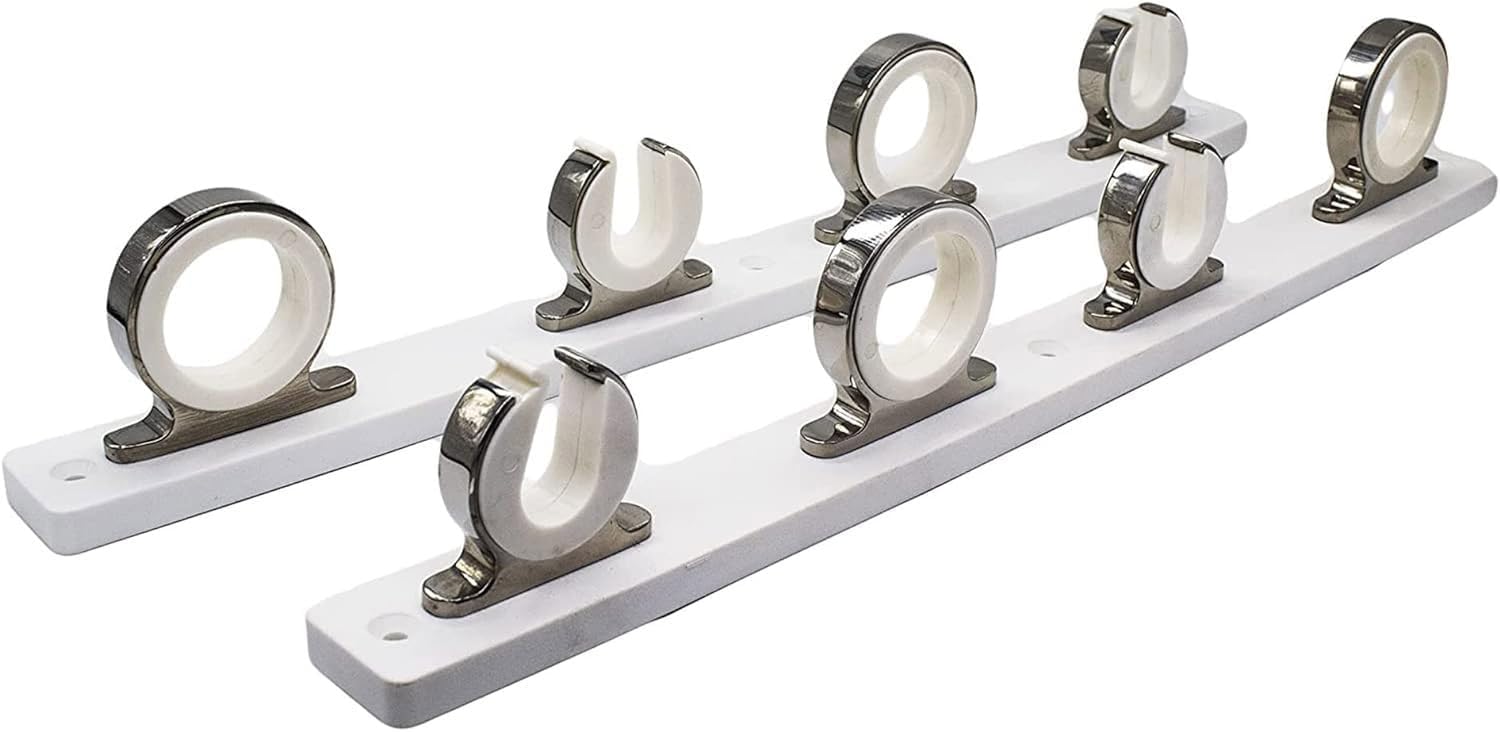 MARINE CITY Fishing Rod Storage Hanger Rack, 4-Rod Reel with White Poly Board, 316 Stainless Steel, Length 2.71 Inches for Boats Yachts Cars & Marine Use