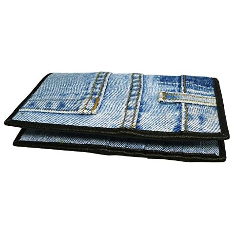 Bijoux de Ja Women Unisex Blue Denim Jean Money ID Window Cards Coin Bi-fold Wallet Wristlet Purse Clutch BMW05 Cover