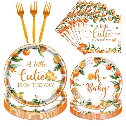 refavor Little Cutie Baby Shower Tableware 96PCS Plates Napkins Forks