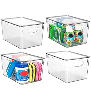 ClearSpace Plastic Storage Bins With lids – Perfect Kitchen Organization or Pantry Storage – Fridge Organizer, Cabinet Organizers – 4 Pack