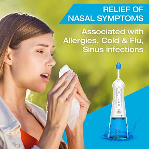 Image of Nasal Irrigation System by Tilcare - Perfect Nasal Rinse Machine for Sinus & Allergy Relief - Electric Neti Pot for Nasal Irrigation to Cleanse Your Stuffy Nose - Comes with a Towel and 30 Salt Packs
