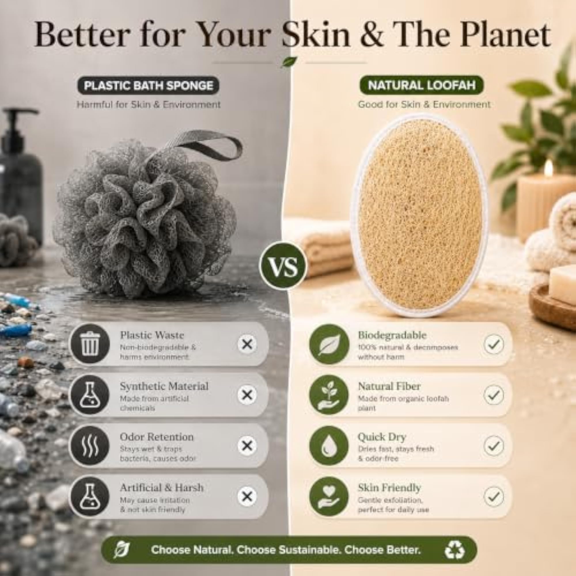 Natural Oval Loofah for Bathing, Pack of 4, Gift for Her