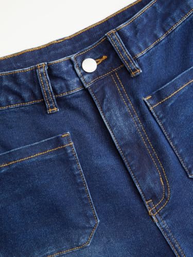 Image of CIDER Womens Wide Leg Jeans Cropped Length Stretchy Denim Flared Pants | High Waist, Trendy, Straight Leg Jean Bottoms