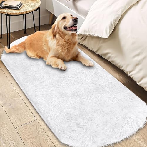 Tapis de decoration d'interieur blanc ovale texture epaisse