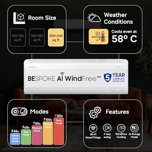 Image of Samsung 2 Ton 3 Star Bespoke AI Inverter Smart Split AC (2026 Model, WiFi, Energy Saving, Voice Control, Powerful Cooling, Copper, Digital Inverter, 4 Way swing, 5 Step Convertible, AR60H24D13WNNA)