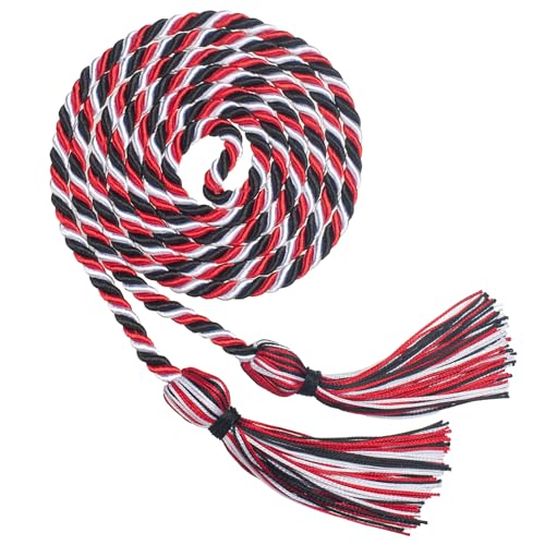 Image of Black Red and White Graduation Cord, Graduation Honor Cords Braided Tassels Cord for 2026, 68 inch Long Polyester Yarn Honor Ropes for 2026 Grad Decorations, Party Ceremonies