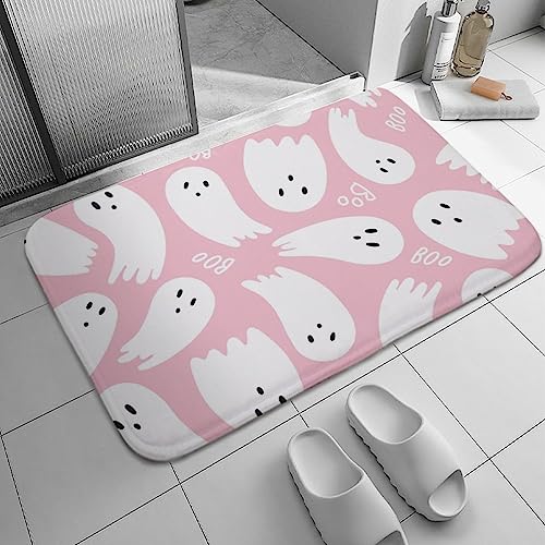 MoBlinko Pink Cute Ghost Bathroom Rugs Halloween Pattern Bath Mat Non Slip Washable Indoor Door Mat Kitchen Rugs Runner Carpet for Bathroom Home Office Living Room 24 X 16 Inches