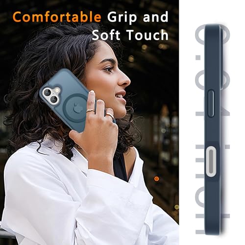 Image of LATVIN for iPhone 16 Plus Case, Magnetic Phone Cover, Compatible with MagSafe, Military Grade Protection, Translucent Matte Frosted Back, Navy Blue