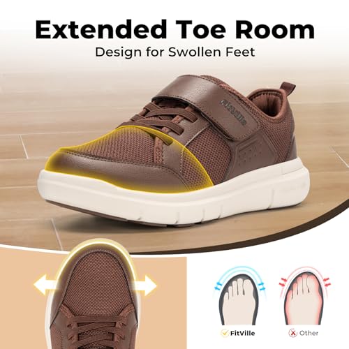 Image of FitVille Wide Diabetic Walking Shoes for Men, Lightweight Non-Slip Breathable Casual Shoes for Swollen Feet for Standing All Day