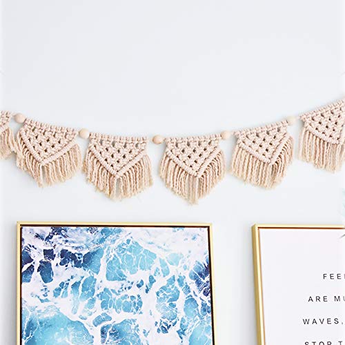 Lshcx Macrame Woven Wall Hanging Fringe Garland Banner - Boho Chic Bohemian Wall Decor - Apartment Dorm Living Room Bedroom Decorative Wall Art, 55" W X 6" H, 7Pc Flags #TOP1