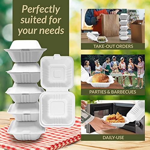 Reli. Compostable Clamshell To-Go Containers (125 Pack Bulk), 6X6 Inch | 1 Compartment | Disposable Food Containers/Take Out Food Box | Biodegradable Bento Cake Box | Bagasse Clam Shell | White 6X6 #TOP4