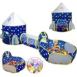 3pc Kids Play Tent for Boys with Ball Pit, Crawl Tunnel, Princess Tents for Toddlers, Baby Space World Playhouse Toys, Boys Indoor& Outdoor Play House, Perfect Kid’s Gifts (3PC Blue Star Play Tent)
