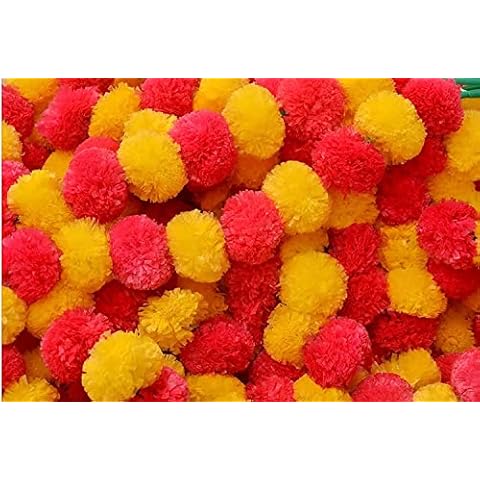 D-tone 10 Pcs Artificial Marigold Garland Mala Flower Genda Phool Long for Decoration, Home, Wedding, Festivals, Durga Pooja, Diwali, Ganesh Chaturthi (Yellow-Orange 5n, 10Pcs) Cover