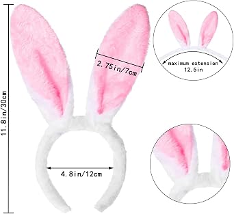 YUJUN 6PCS Plush Bunny Ears Headband, Easter Multi-Color Cute Rabbits Ears Hairbands for Easter Kids Game and Easter Party Favors