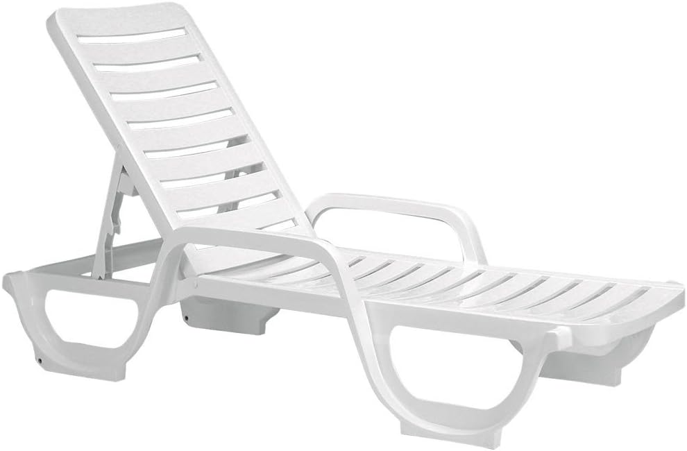 Case of 18 Grosfillex Bahia Stacking Adjustable Resin Chaise - White