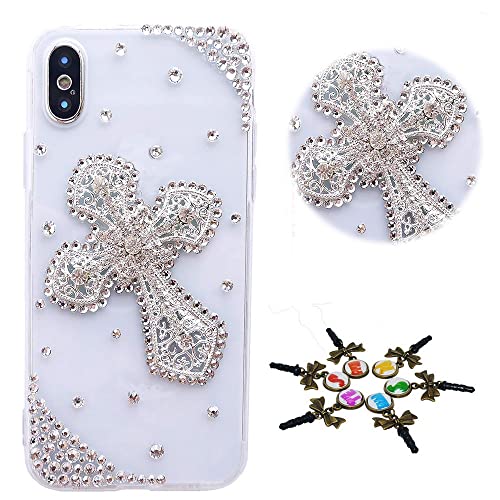 STENES Sparkle Case Compatible with Samsung Galaxy A15 5G Case - Stylish - 3D Handmade Bling Cross Rhinestone Crystal Diamond Design Girls Women Cover - Clear
