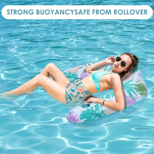 GG ZHONG QUAN 2 Pack Pool Float Adults, Inflatable Pool Float Chair with Cup Holder Lounge Hammock Toys, Blow up for Summer Water Fun Swimming Pool Lake Beach Party by GG ZHONG QUAN - Used condition - Image 2