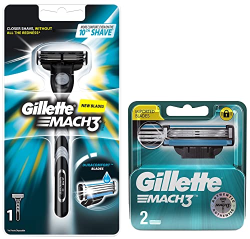 Image of Gillette Mach3 Men New Blade Razor - 1 Count & Mach 3 Manual Shaving Razor Blades - 2S Pack (Cartridge)