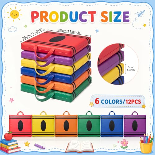 Beeveer 24 Pcs 12'' Floor Cushions with Handle for Kids Classroom Flexible Seating Floor Pillow Waterproof Cushions Seating for Toddlers Daycare Nursery Preschool School Home (Crayon#1,6 Colors) - Image 2