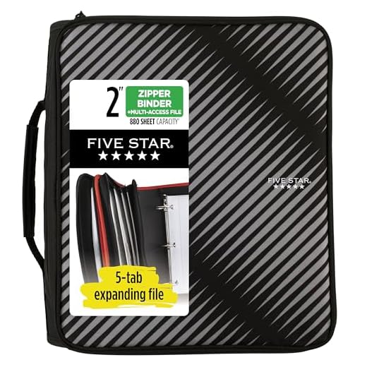 Five Star Zipper Binder, 2 Inch 3 Ring Binder, 6-Pocket Expanding File, Durable, Black (72536)